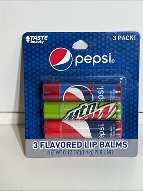 Pepsi-Flavored Lip Balm, Taste Beauty, 3-pk, Cherry Pepsi, Mountain Dew, Pepsi
